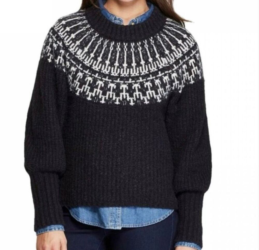 Universal Thread fairisle black puff sleeve sweater small